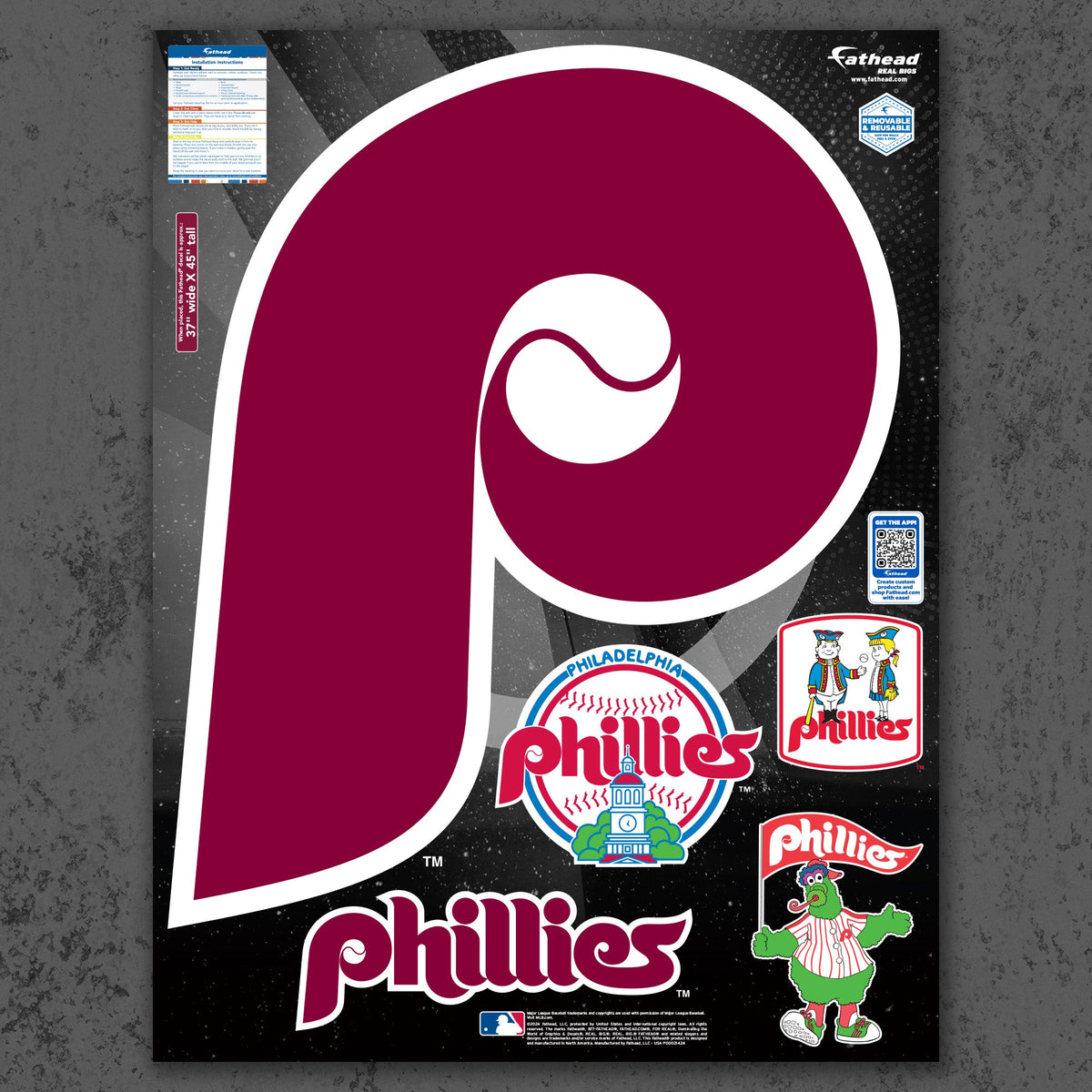 Philadelphia Phillies - RealBig Classic Logo Collection - Official MLB - Reusable Vinyl Wall Decals