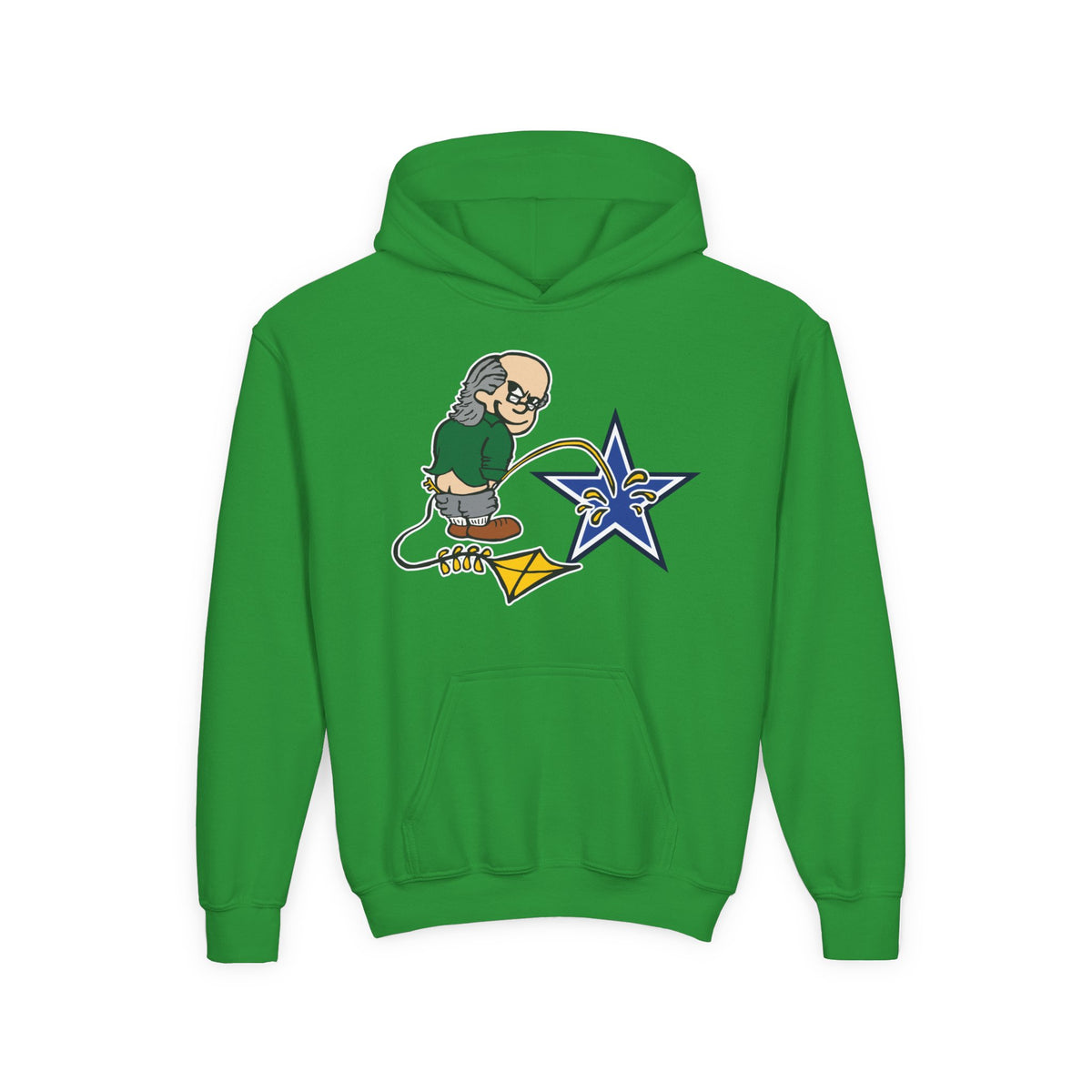 "Ben Franklin Whizzing on the Blue Star" Youth Hoodie