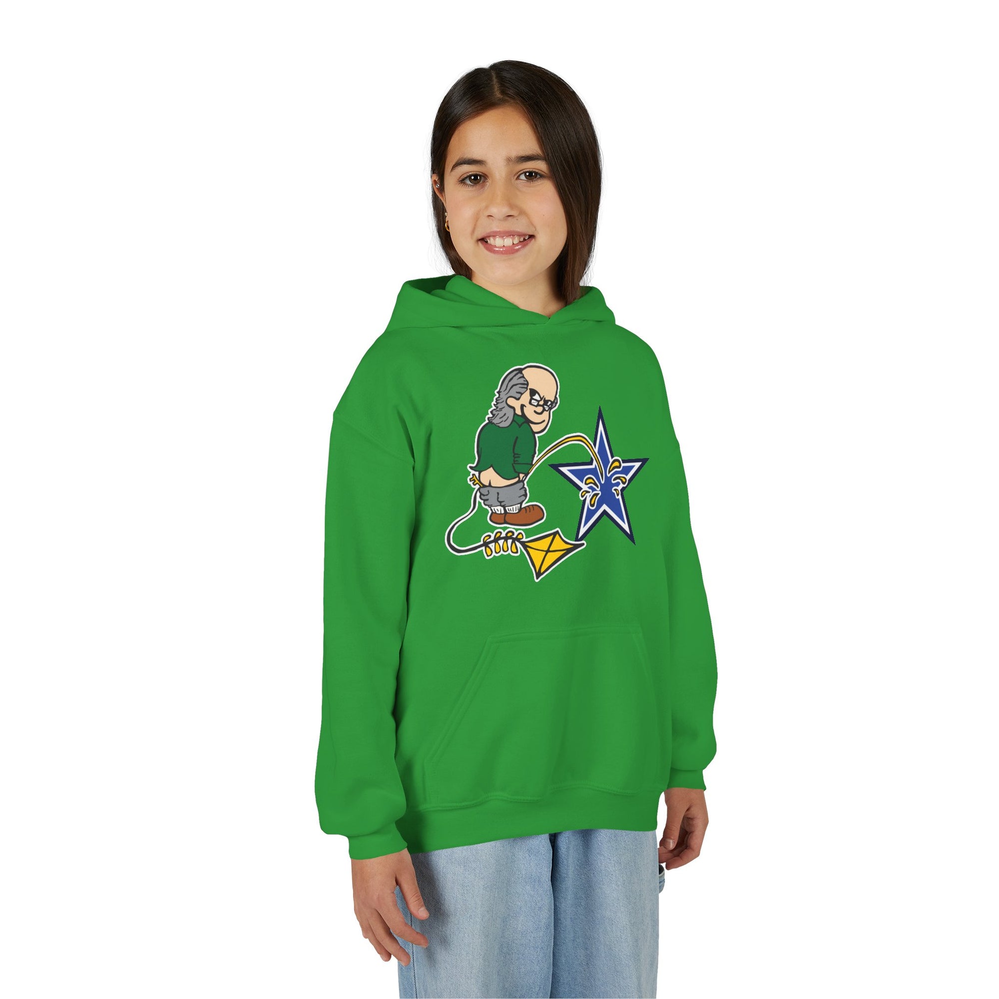 "Ben Franklin Whizzing on the Blue Star" Youth Hoodie