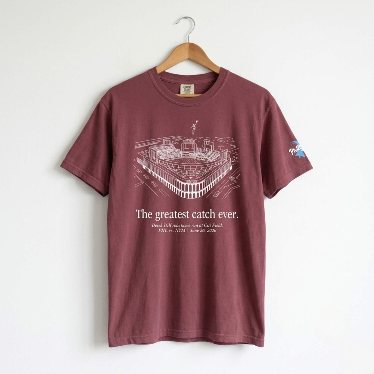 Philadelphia Phillies Derek Hill greatest catch ever brick comfort colors t-shirt by Phillygoat