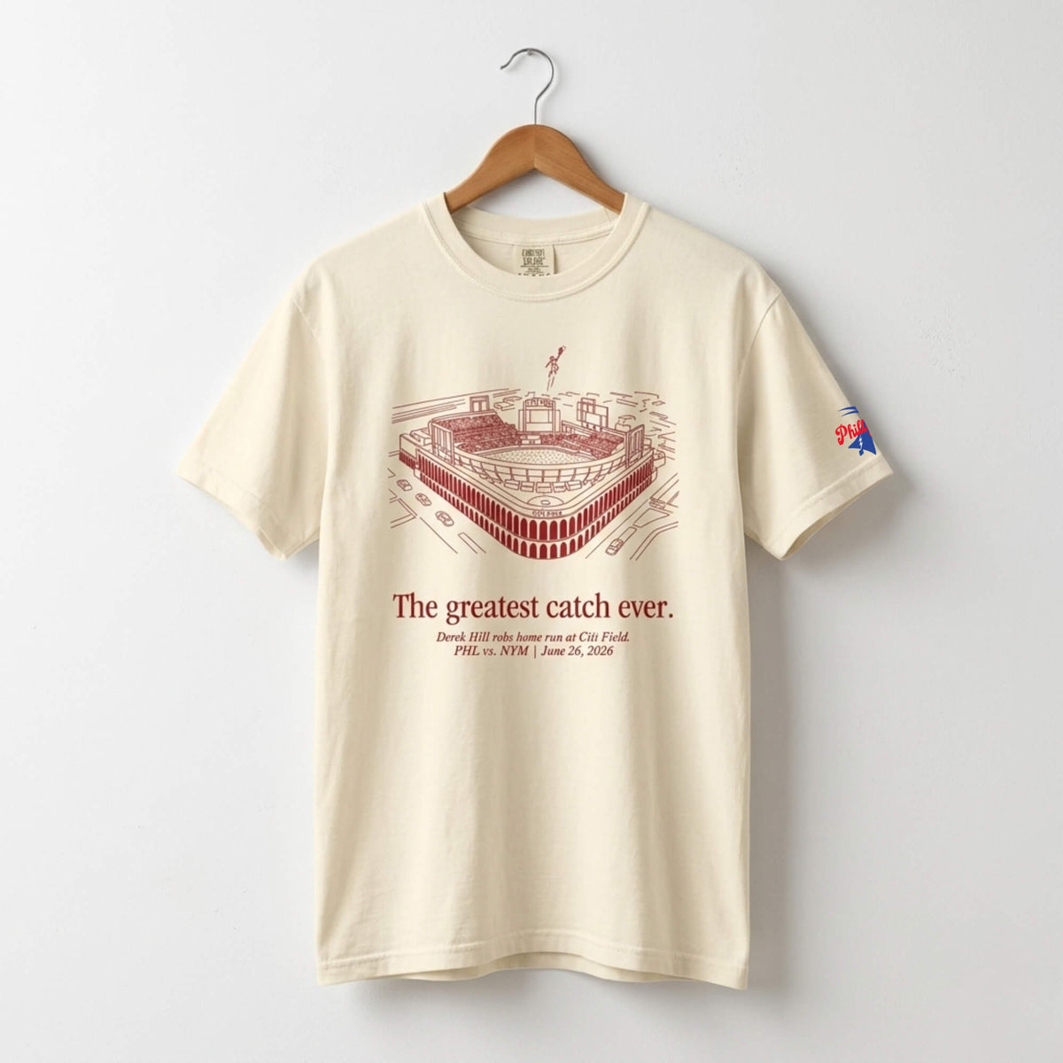 Philadelphia Phillies Derek Hill greatest catch ever ivory comfort colors t-shirt by Phillygoat