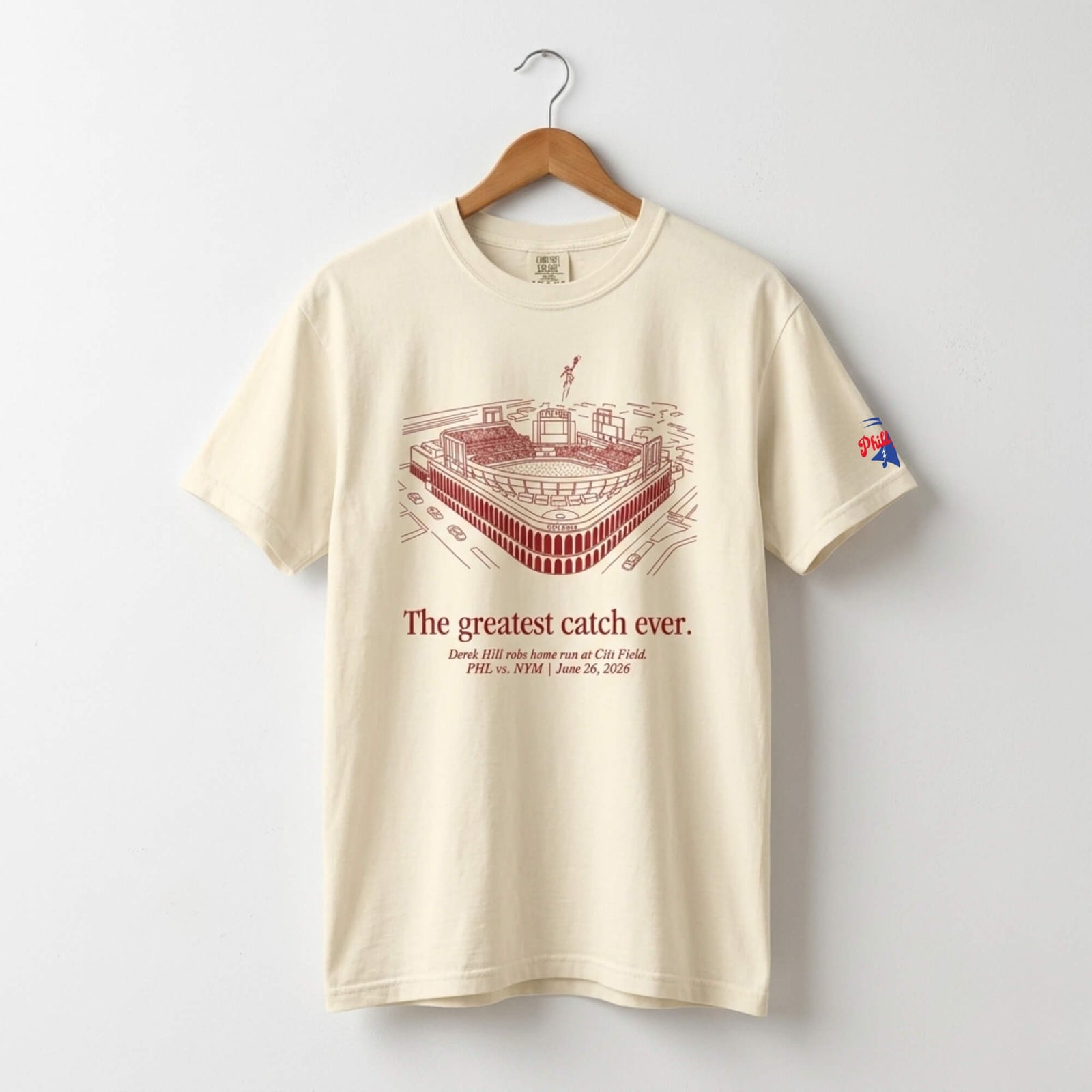 Philadelphia Phillies Derek Hill greatest catch ever ivory comfort colors t-shirt by Phillygoat