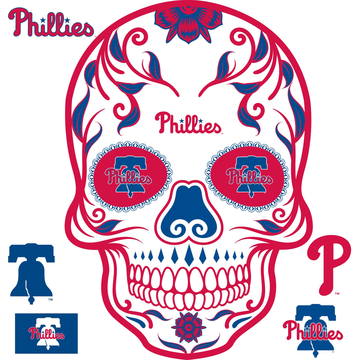 Philadelphia Phillies - RealBig Sugar Skull Collection - Official MLB - Reusable Vinyl Wall Decals