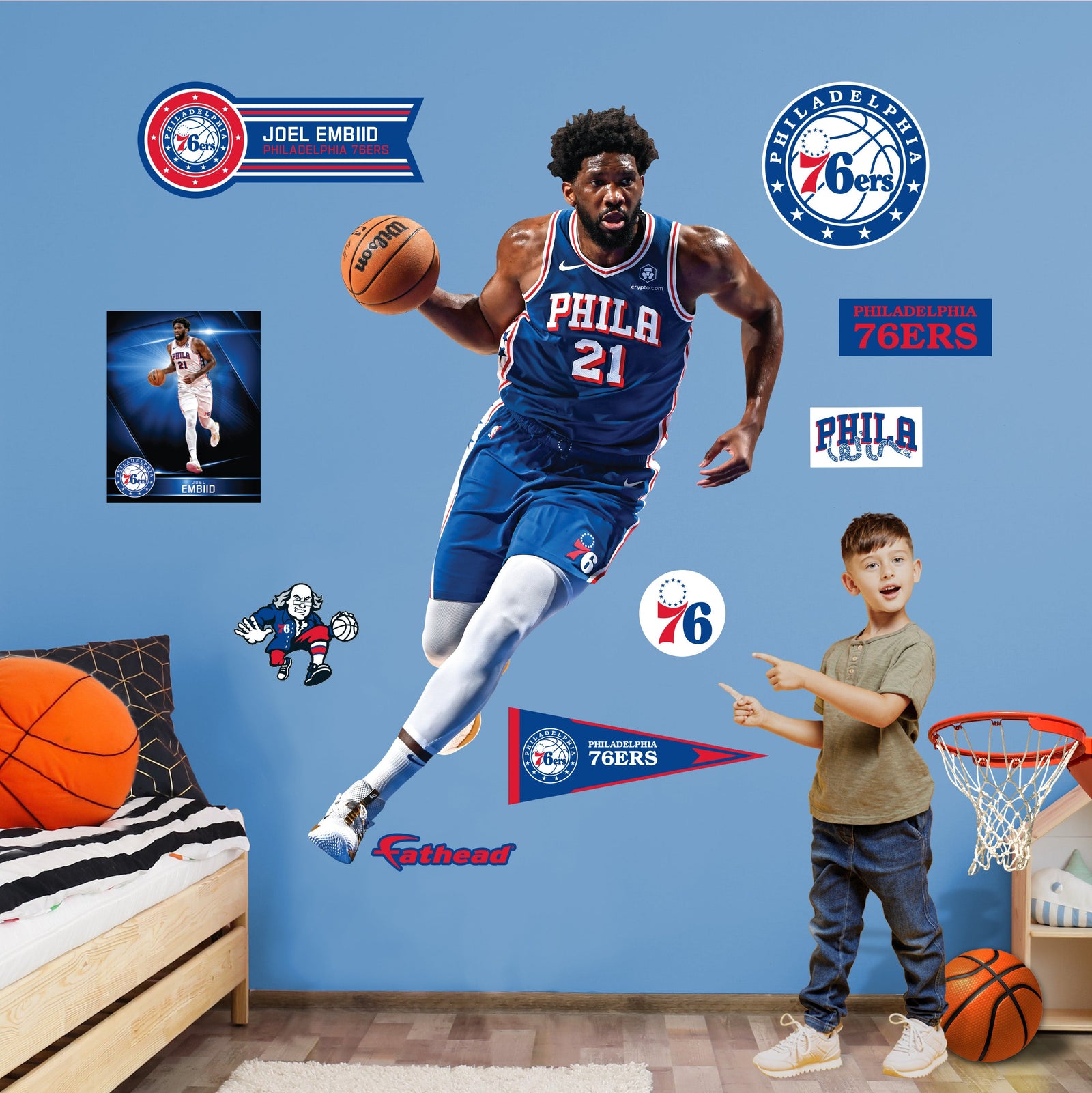 Joel Embiid - RealBig Collection - Official NBA - Philadelphia 76ers - Reusable Vinyl Wall Decals #5