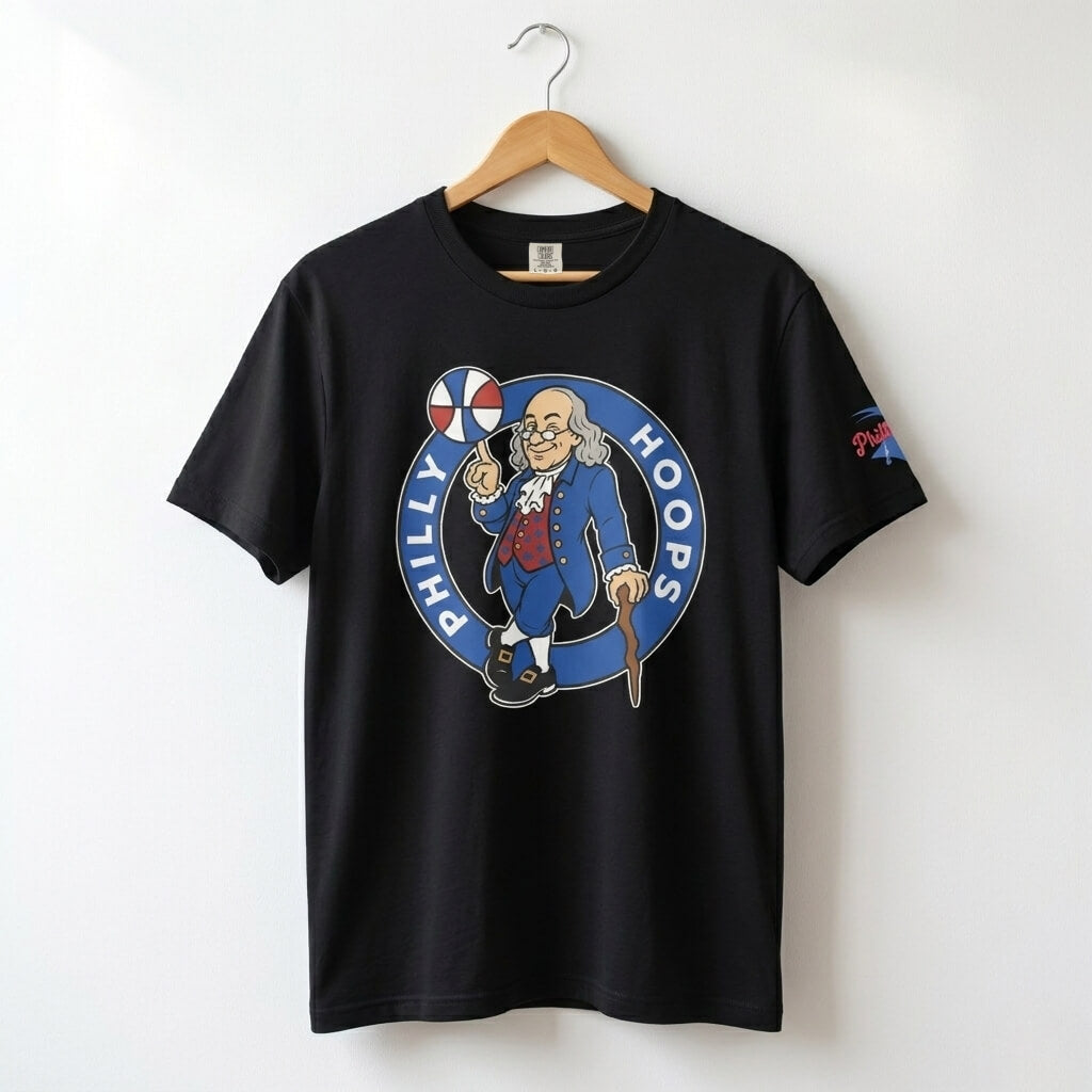 Philadelphia 76ers Ben Franklin black comfort colors t-shirt by Phillygoat