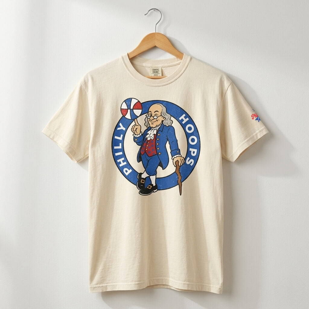 Philadelphia 76ers Ben Franklin ivory comfort colors t-shirt by Phillygoat