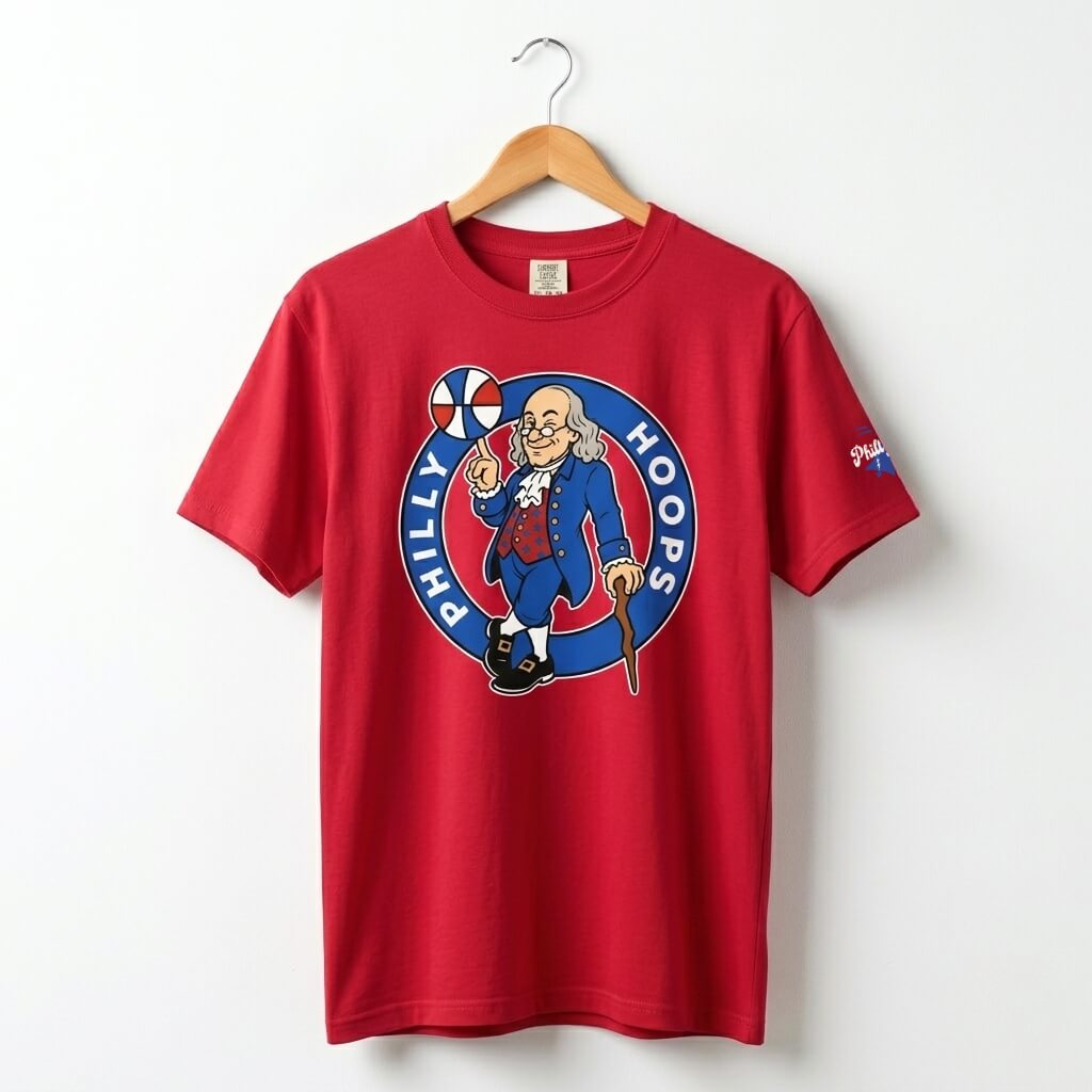 Philadelphia 76ers Ben Franklin red comfort colors t-shirt by Phillygoat