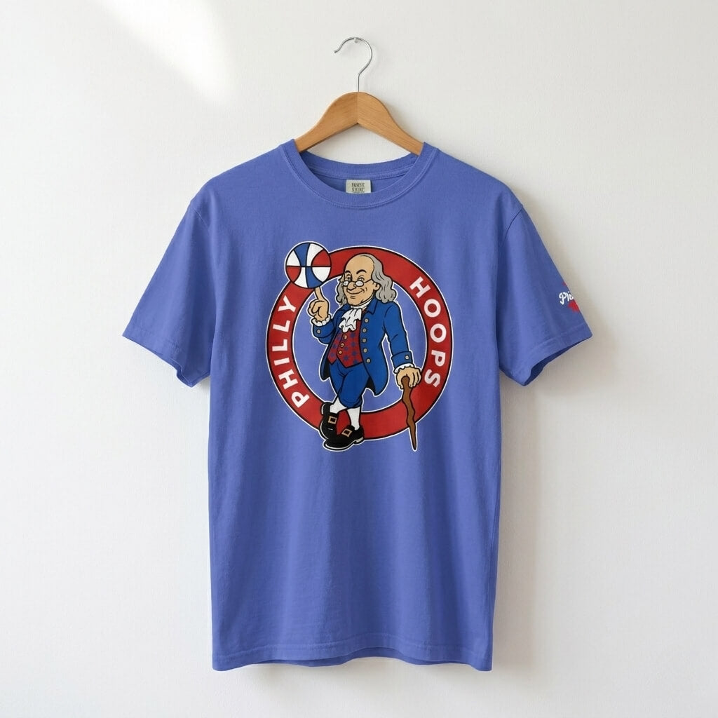 Philadelphia 76ers Ben Franklin royal blue comfort colors t-shirt by Phillygoat
