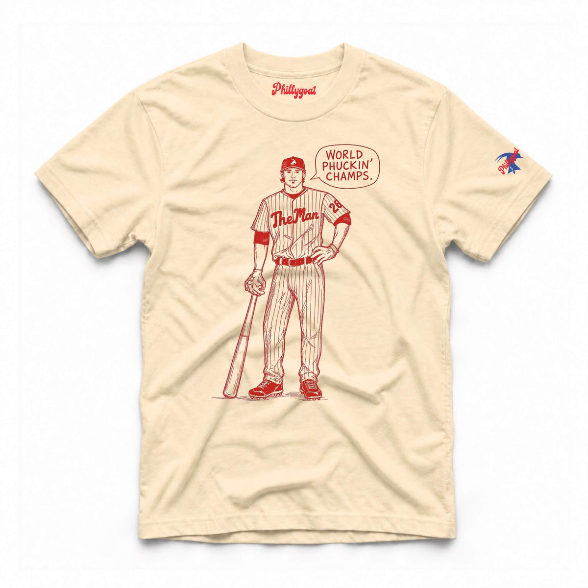 Chase Utley World Phuckin Champs ivory t-shirt from Phillygoat