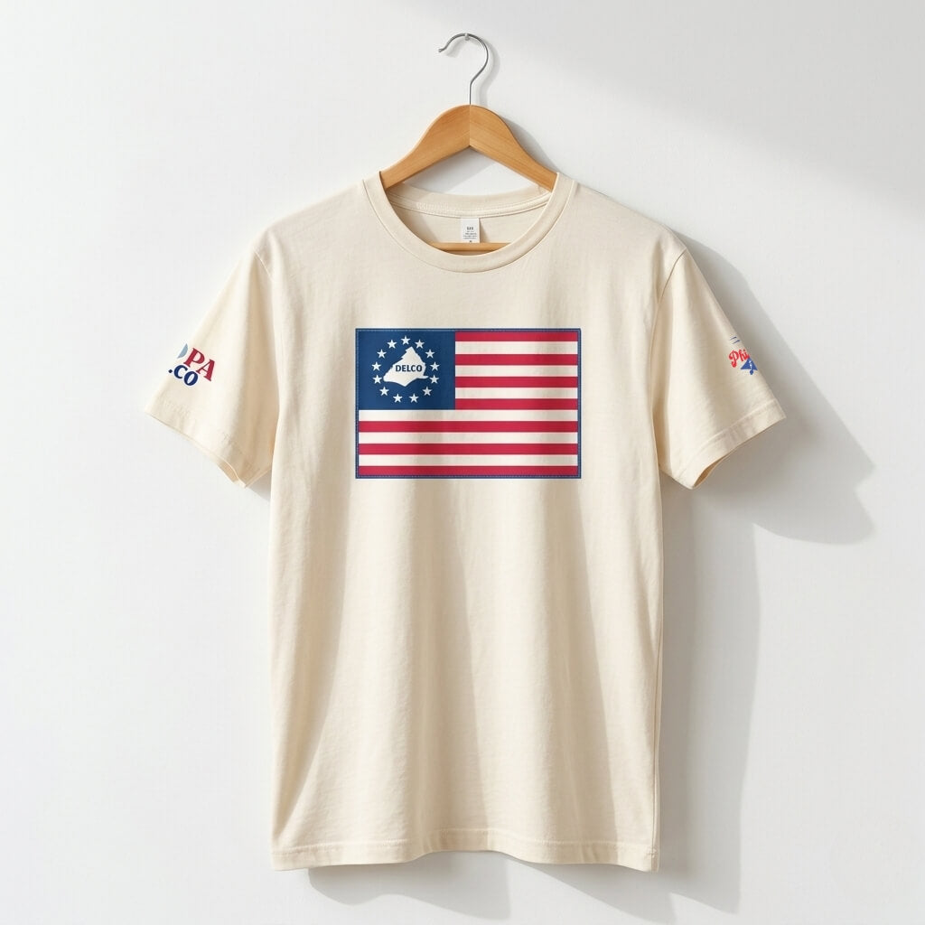 America 250 Delco flag natural t-shirt by phillygoat