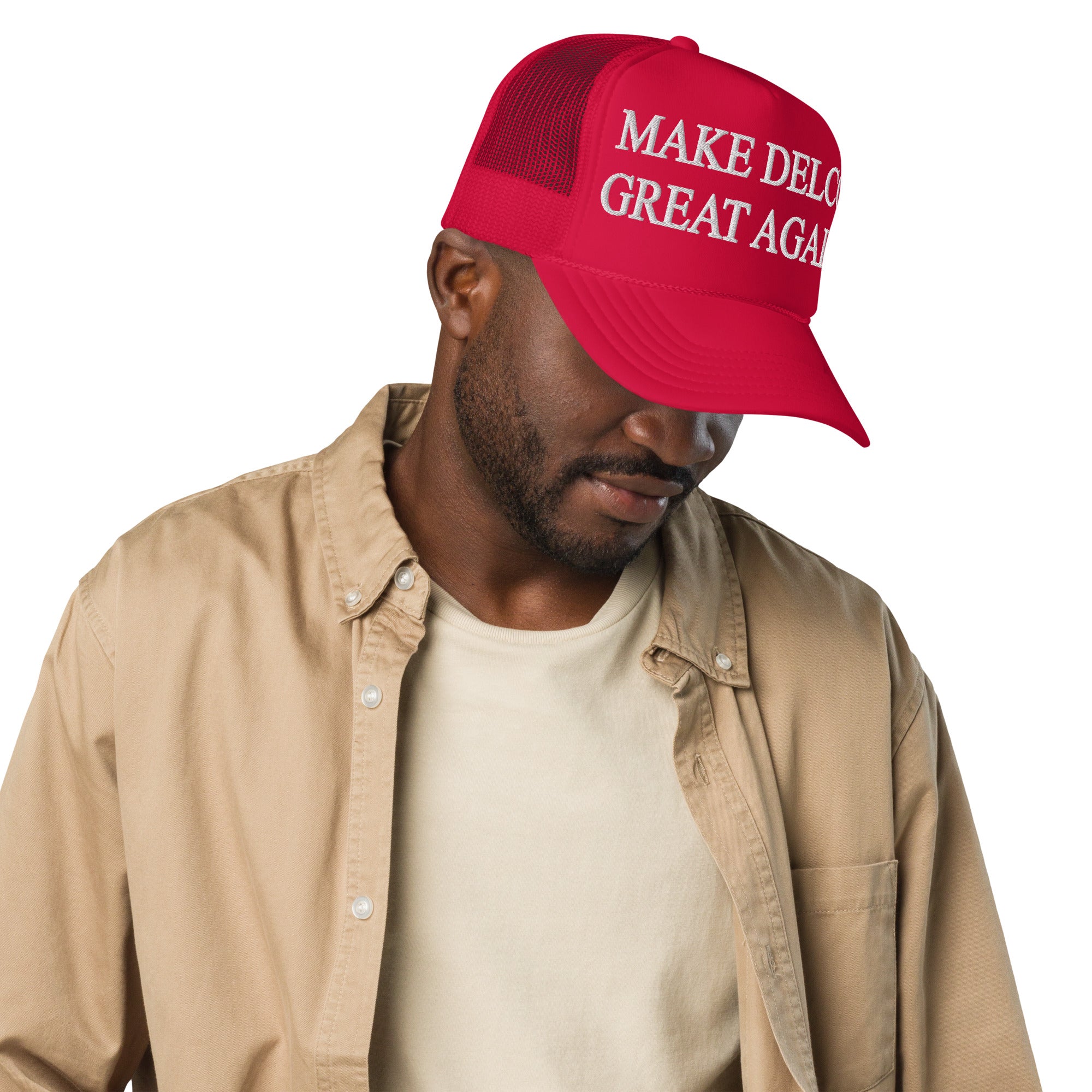 "MAKE DELCO GREAT AGAIN" Red Foam Trucker Hat