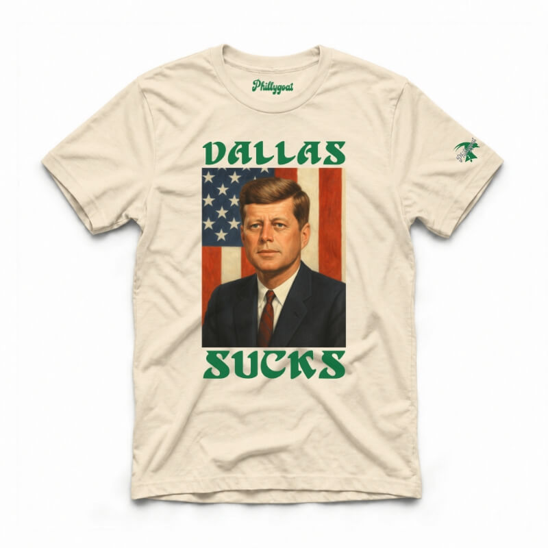 JFK Dallas Sucks funny heather natural shirt from Phillygoat
