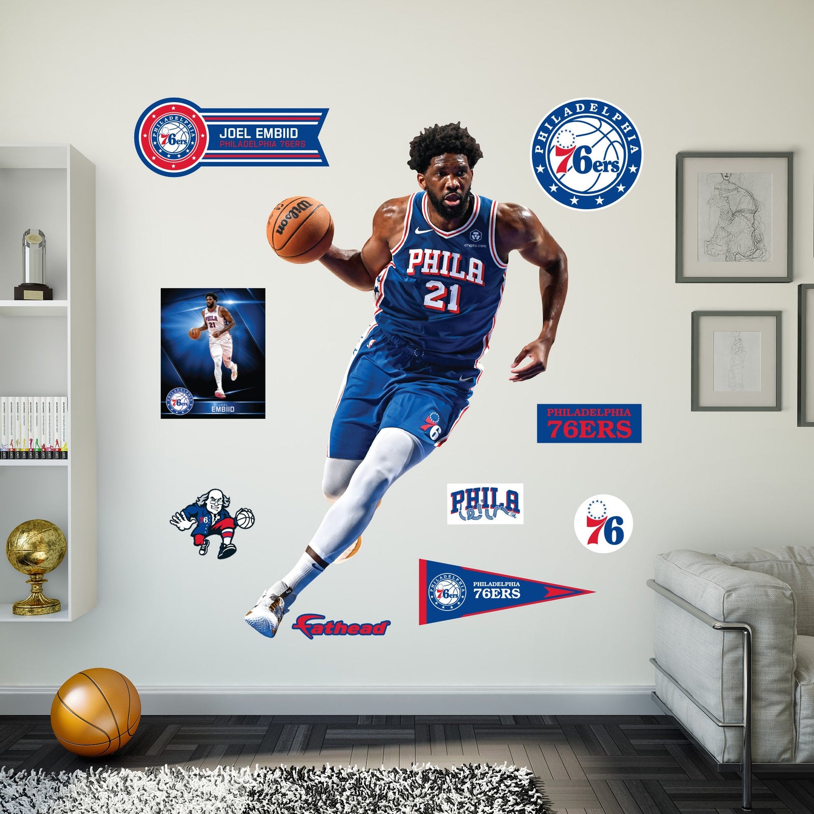 Joel Embiid - RealBig Collection - Official NBA - Philadelphia 76ers - Reusable Vinyl Wall Decals #5