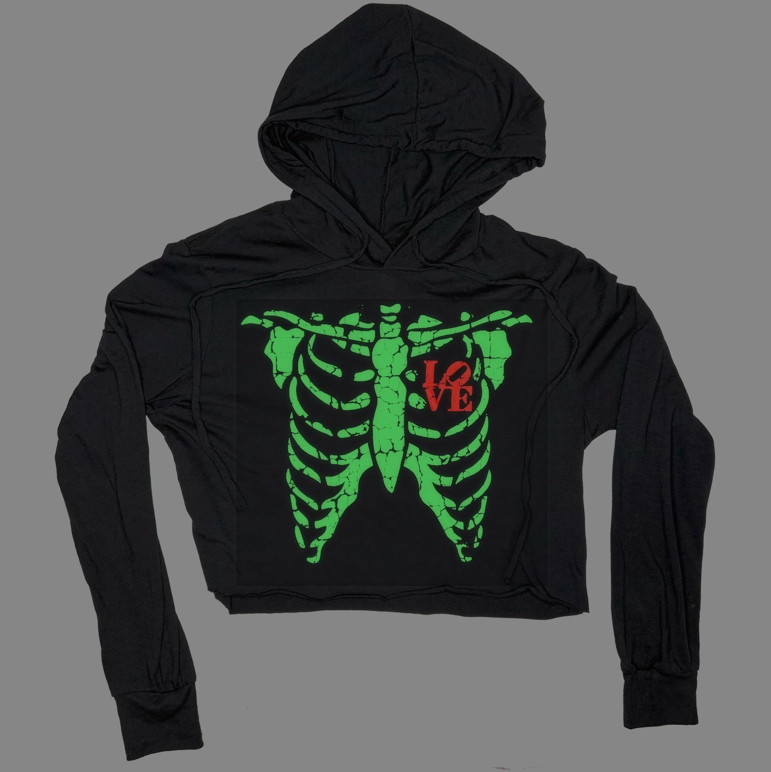 "Love Skeleton" Crop Top Hoodie (Glow-in0the-Dark)