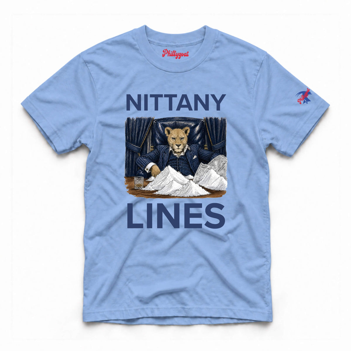 Funny Penn State Nittany Lion Lines Cocaine washed denim t-shirt from Phillygoat