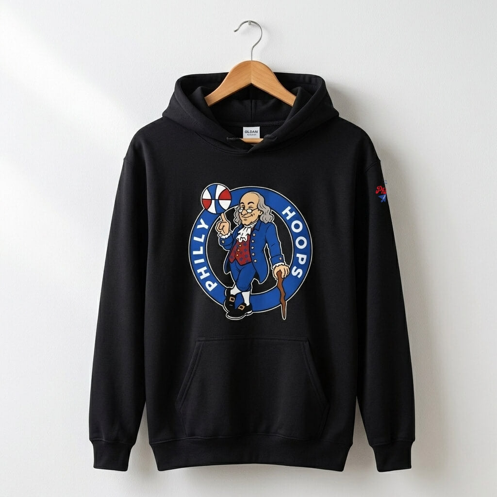 Philadelphia 76ers Ben Franklin Philly Hoops black hoodie by Phillygoat