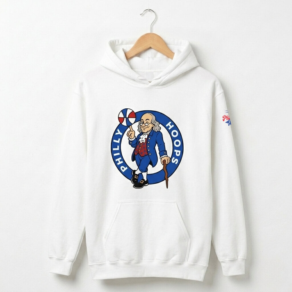 Philadelphia 76ers Ben Franklin Philly Hoops white hoodie by Phillygoat