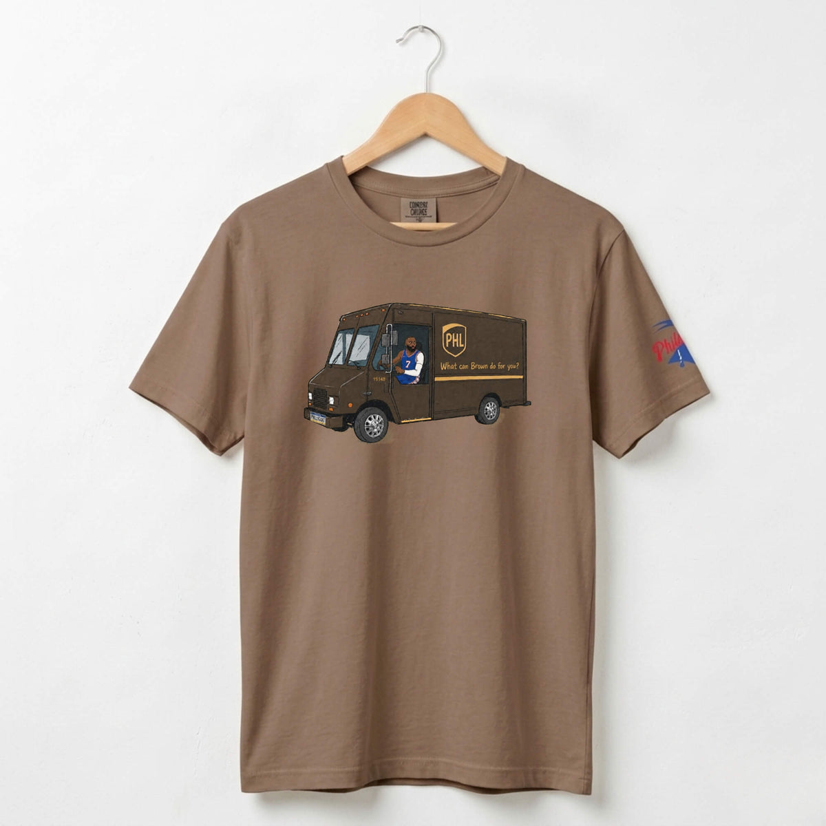 Philadelphia 76ers Jaylen Brown UPS What Can Brown Do for you? brown comfort colors t-shirt by Phillygoat