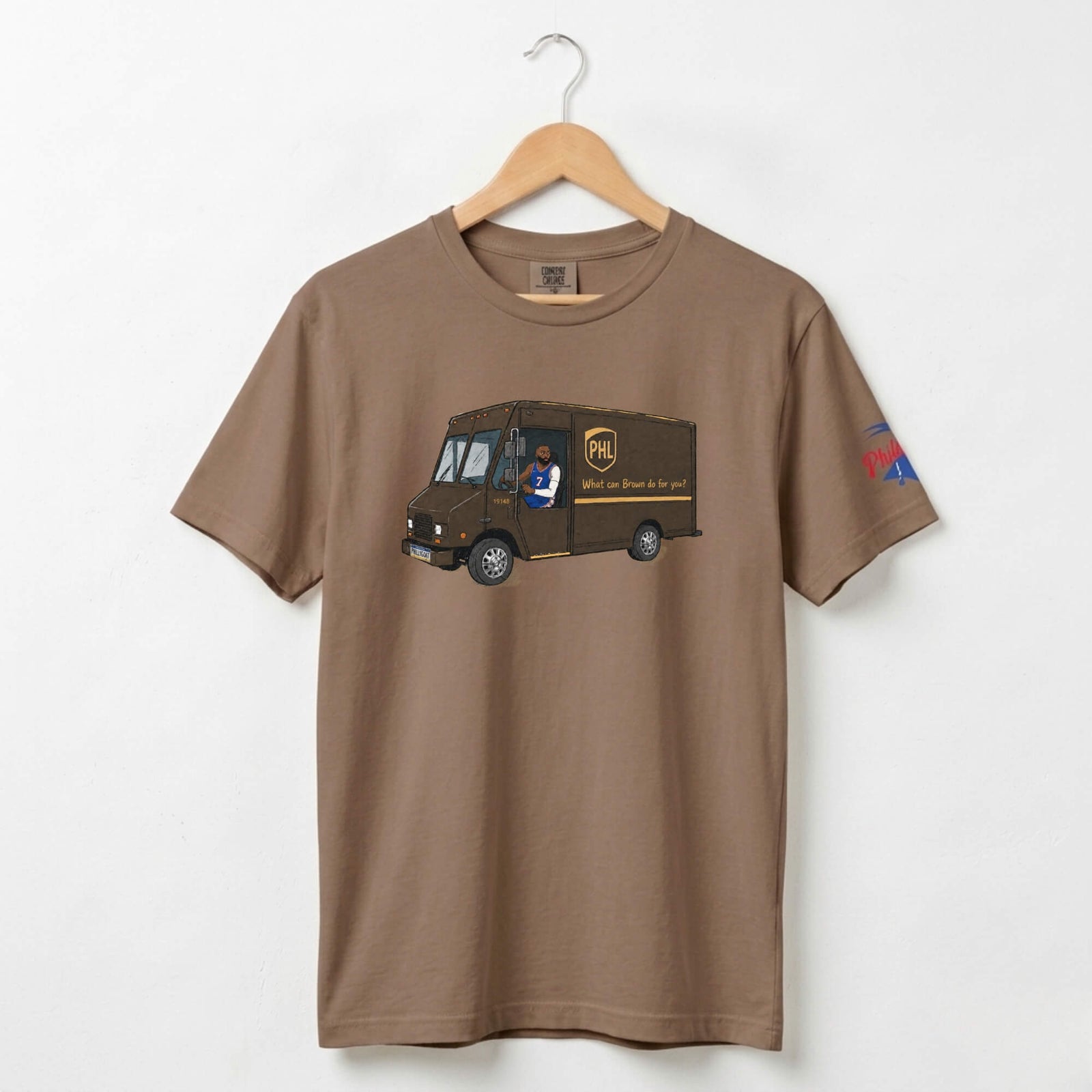 Philadelphia 76ers Jaylen Brown UPS What Can Brown Do for you? brown comfort colors t-shirt by Phillygoat