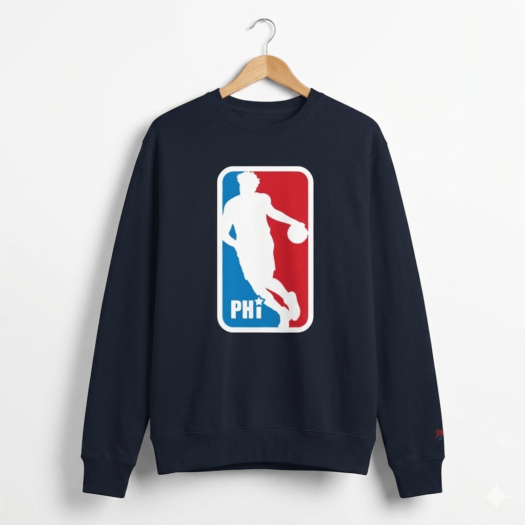 Philadelphia 76ers Joel Embiid NBA logo navy sweatshirt by Phillygoat