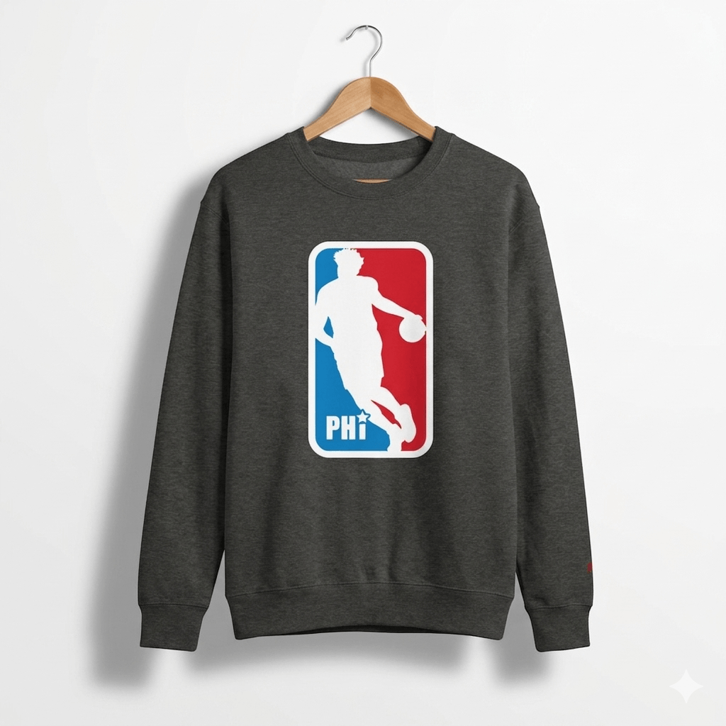 Philadelphia 76ers Joel Embiid NBA logo dark grey sweatshirt by Phillygoat