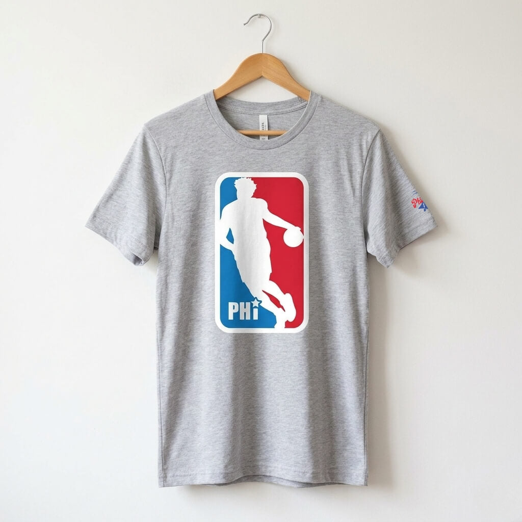 Philadelphia 76ers Joel Embiid NBA logo athletic heather grey t-shirt by Phillygoat