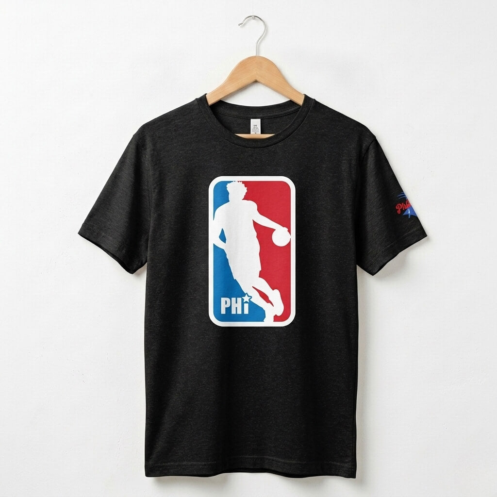Philadelphia 76ers Joel Embiid NBA logo heather black t-shirt by Phillygoat