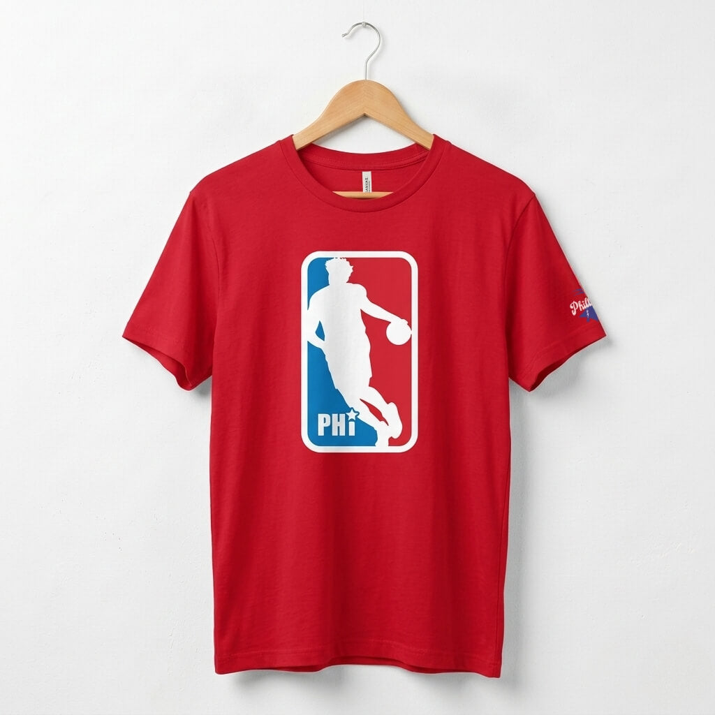 Philadelphia 76ers Joel Embiid NBA logo heather red t-shirt by Phillygoat