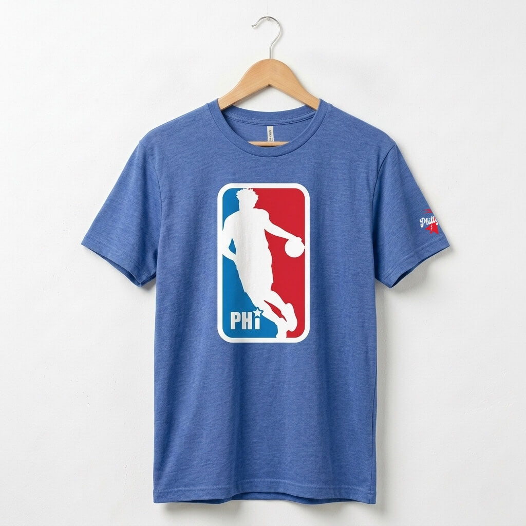 Philadelphia 76ers Joel Embiid NBA logo heather royal blue t-shirt by Phillygoat