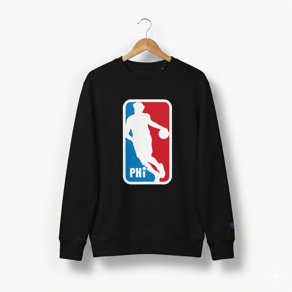 Philadelphia 76ers Joel Embiid NBA logo black sweatshirt by Phillygoat
