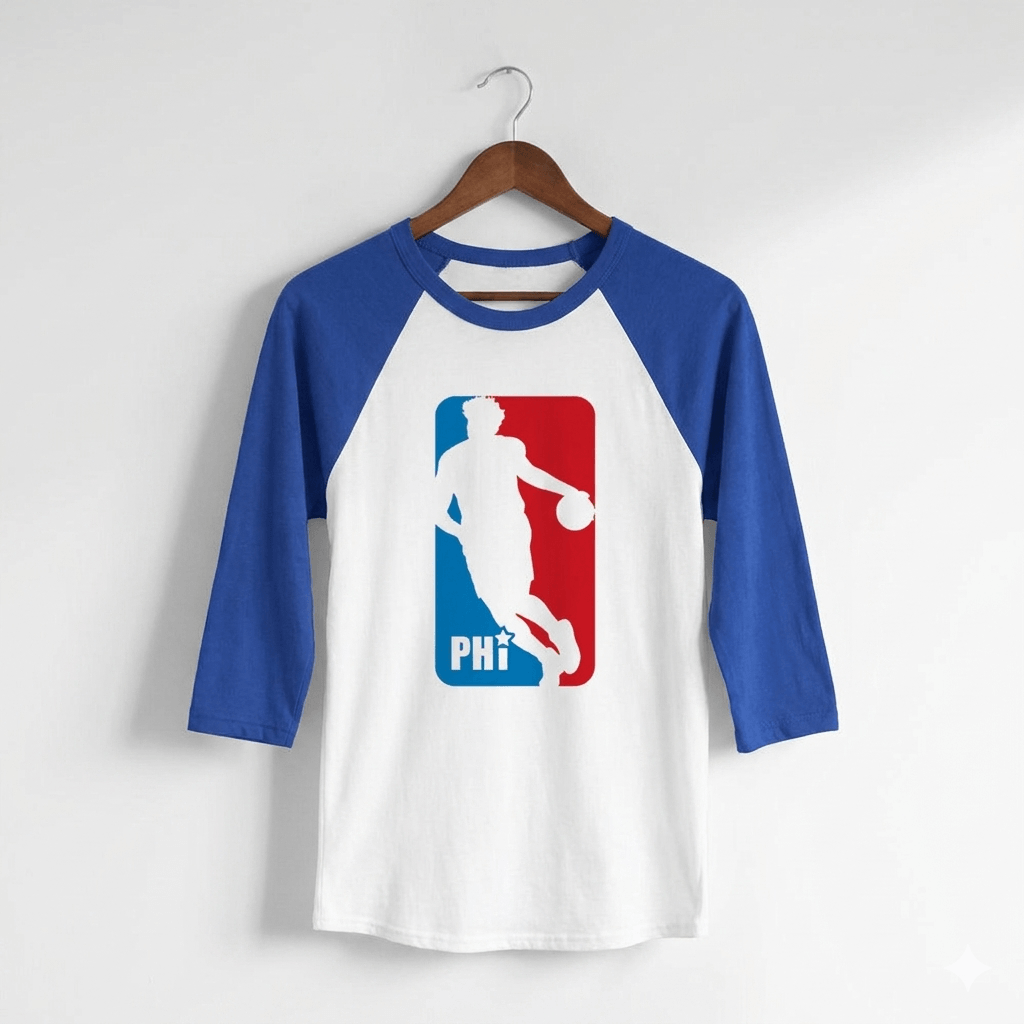 Philadelphia 76ers Joel Embiid NBA logo 3/4 sleeve royal raglan shirt by Phillygoat