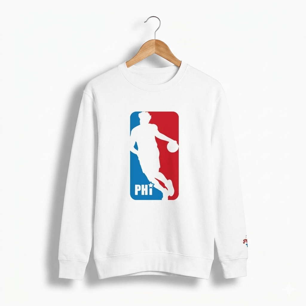 Philadelphia 76ers Joel Embiid NBA white grey sweatshirt by Phillygoat
