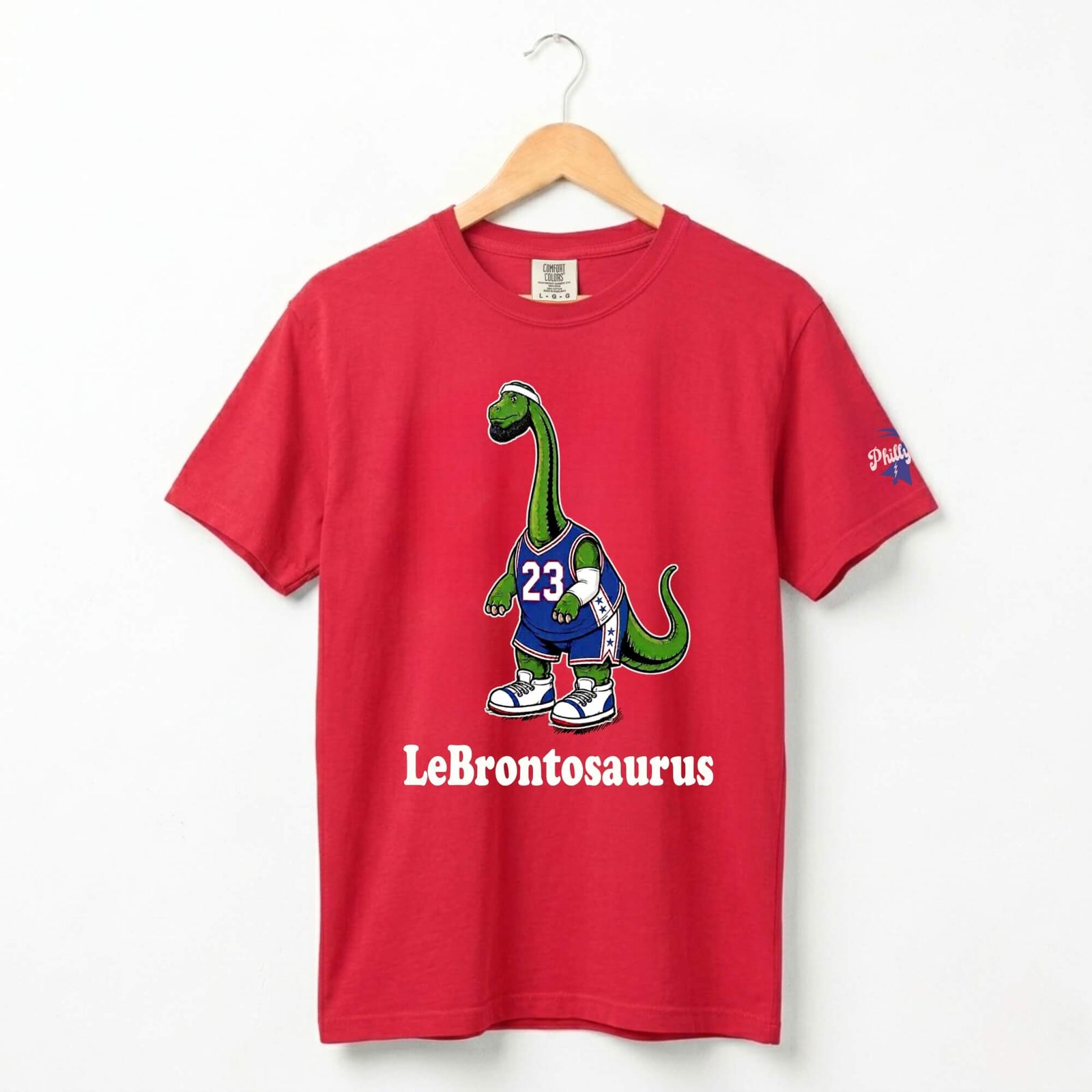 Philadelphia 76ers Funny LeBron James LeBrontosaurus red Comfort Colors t-shirt by Phillygoat