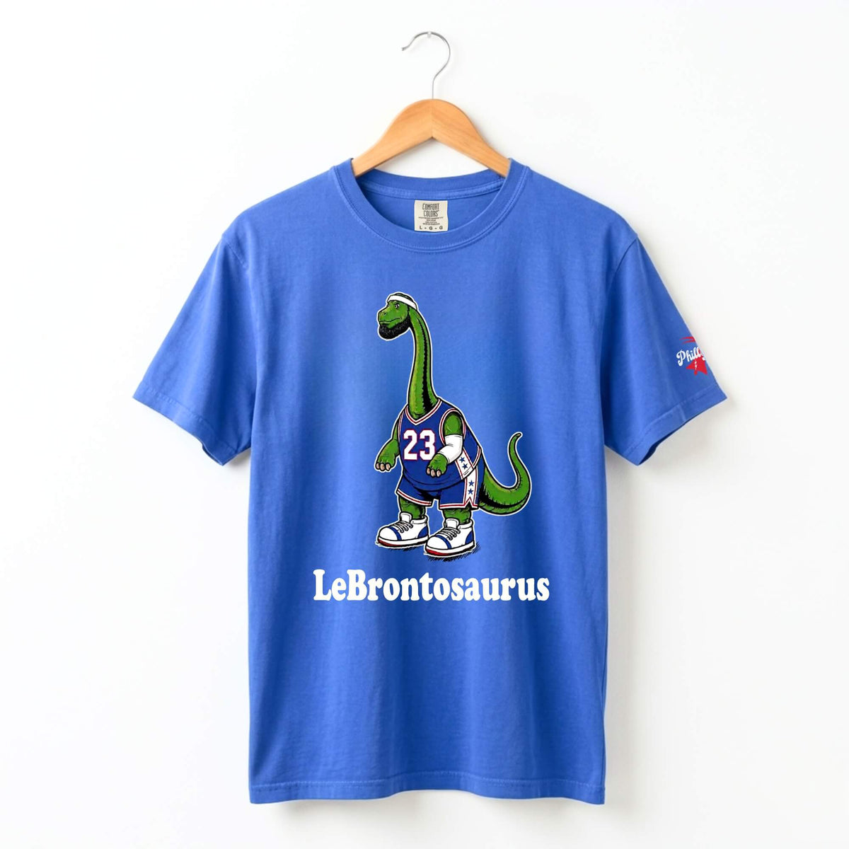 Philadelphia 76ers Funny LeBron James LeBrontosaurus blue Comfort Colors t-shirt by Phillygoat