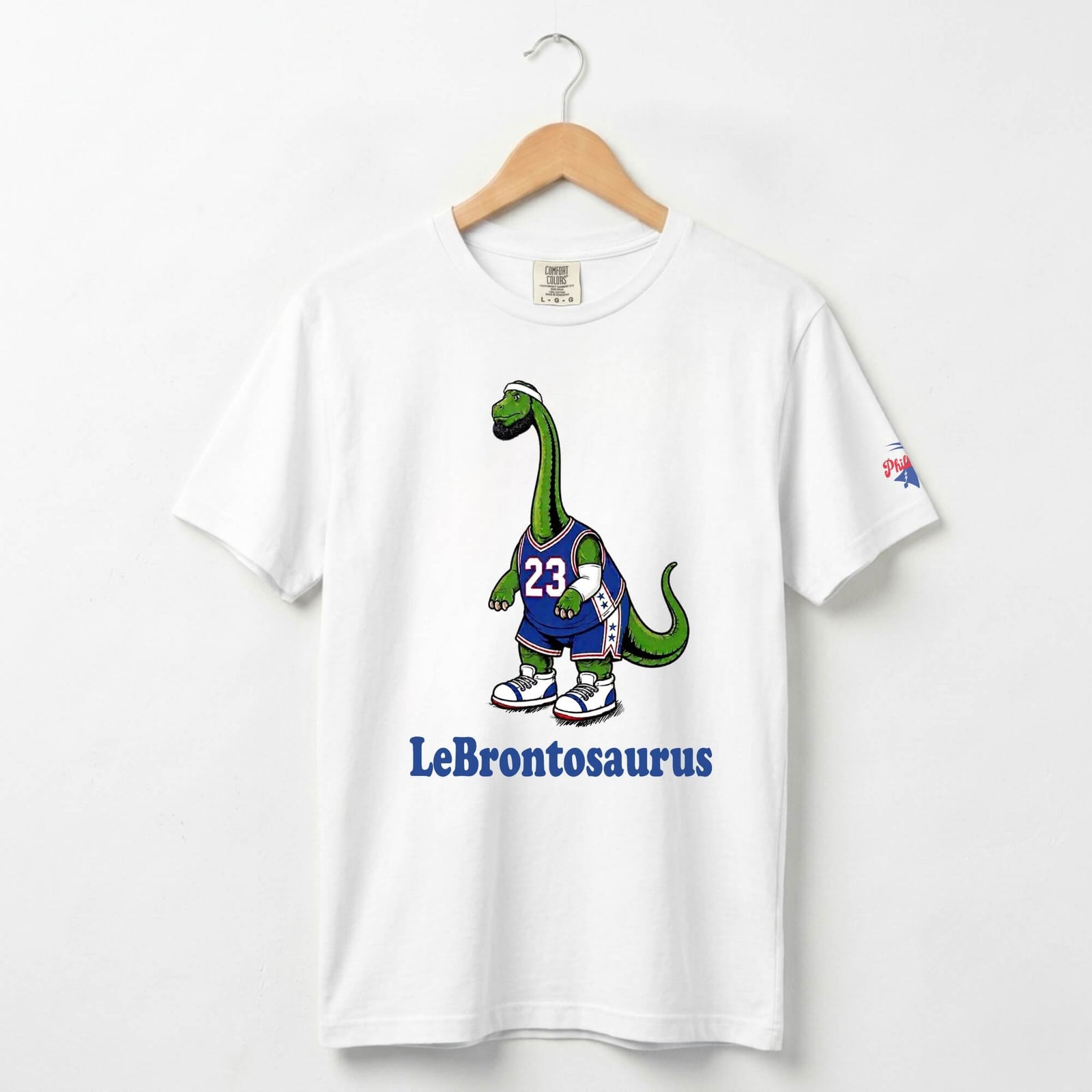 Philadelphia 76ers Funny LeBron James LeBrontosaurus white Comfort Colors t-shirt by Phillygoat