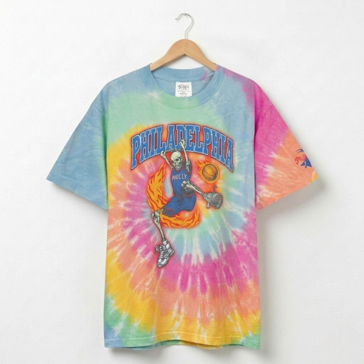 Philadelphia 76ers Grateful Dead Lithuania skeleton basketball tie-dye t-shirt by Phillygoat