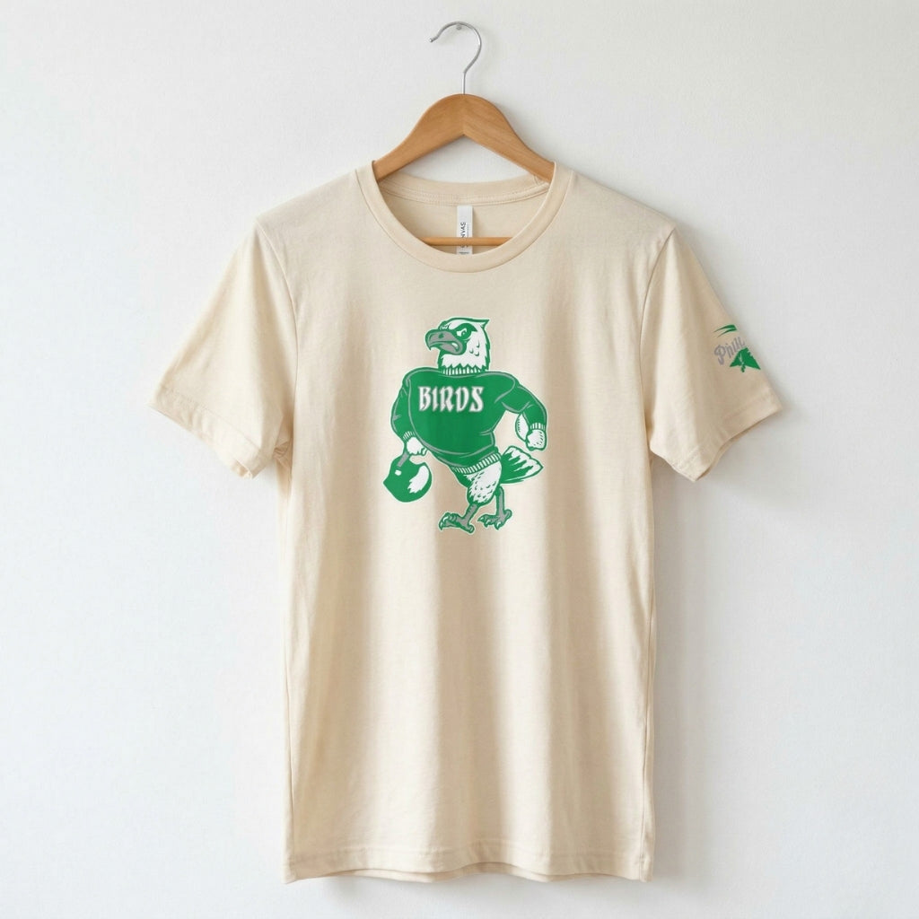 Philadelphia Eagles Birds retro mascot heather natural t-shirt by Phillygoat