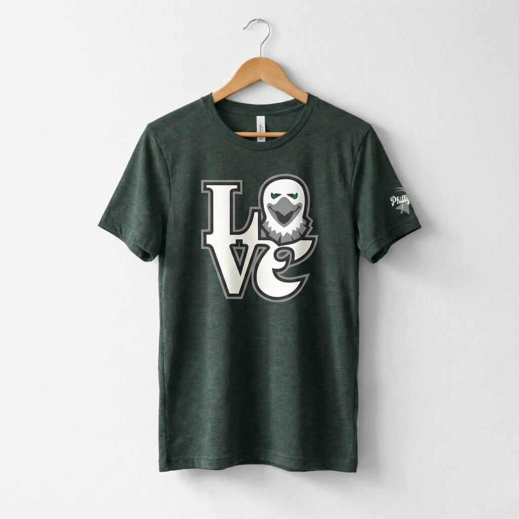Philadelphia Eagles LOVE Birds forest green t-shirt by Phillygoat