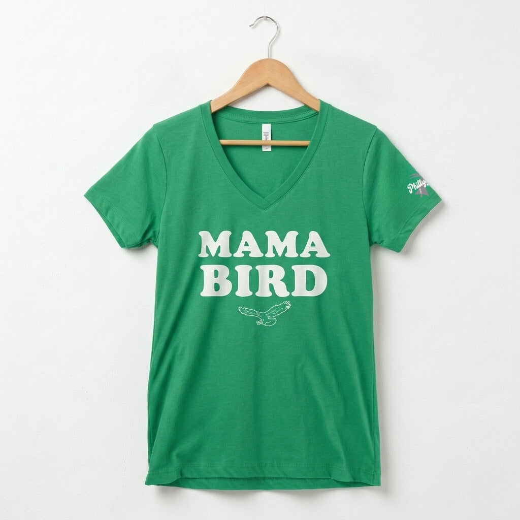 Philadelphia Eagles  Mama Bird kelly green v-neck t-shirt by Phillygoat