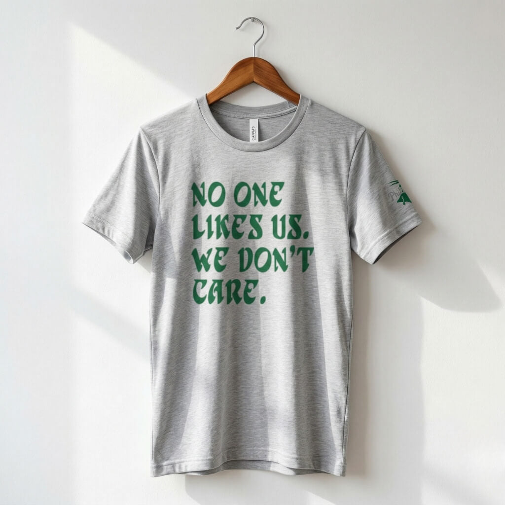 Philadelphia Eagles No One Likes Us We Don't Care athletic heather grey shirt by Phillygoat