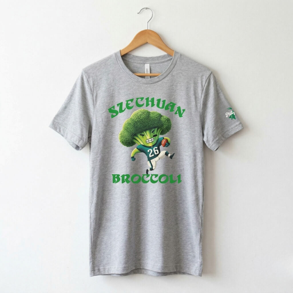 Philadelphia Eagles Saquon Barkley Szechuan Broccoli funny athletic heather grey t-shirt by Phillygoat