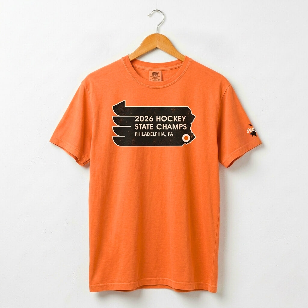 Philadelphia Flyers 2026 hockey state champs orange comfort colors t-shirt by Phillygoat