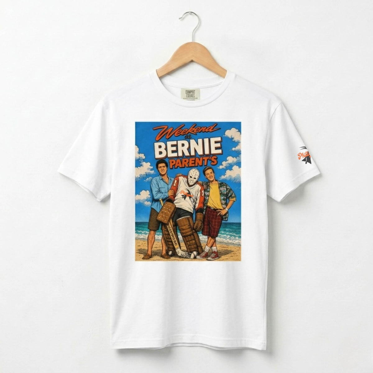 Philadelphia Flyers Weekend at Bernie Parent's funny white Comfort Colors t-shirt by Phillygoat