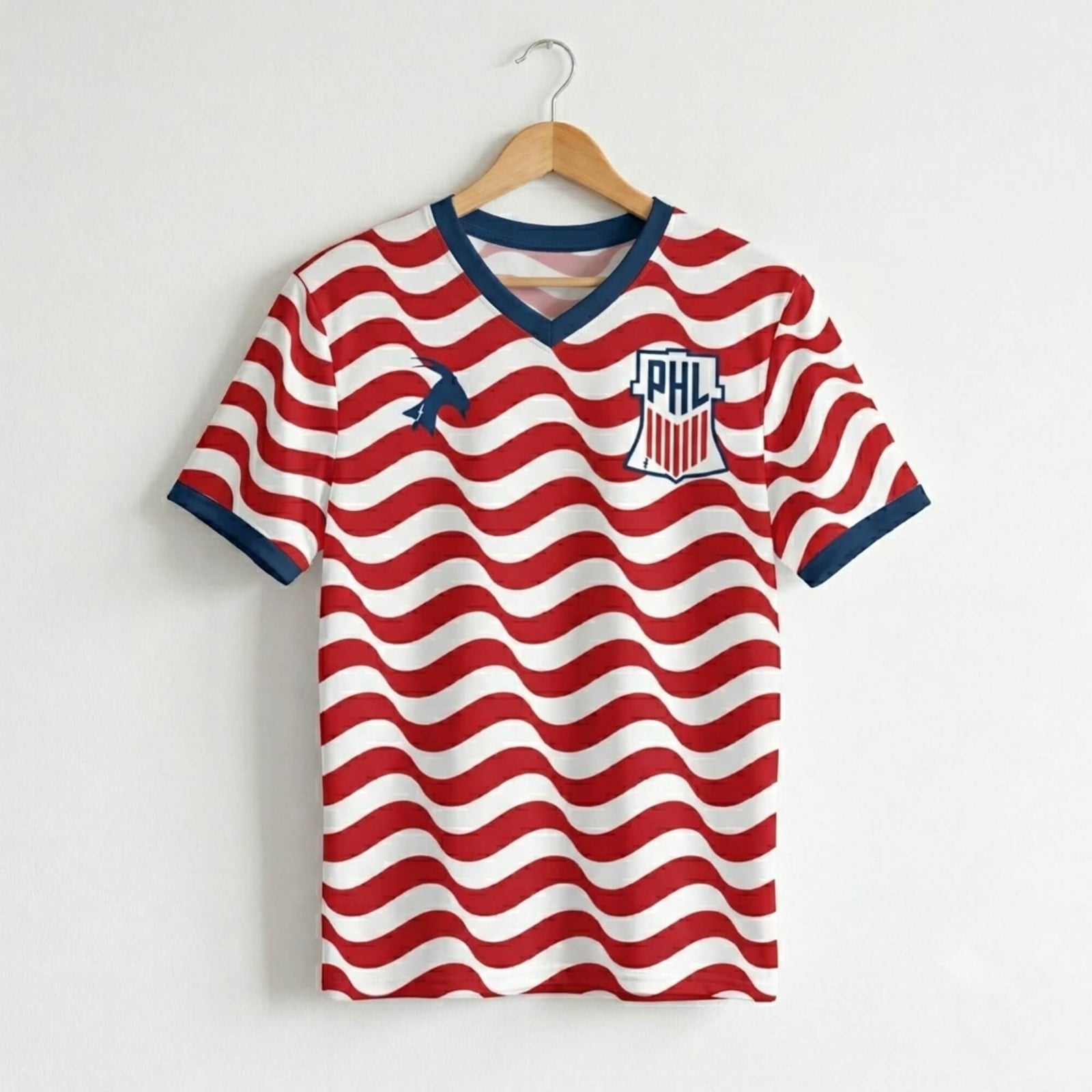 Philadelphia Football Club World Cup red whit and blue Team USA soccer jersey by Phillygoat