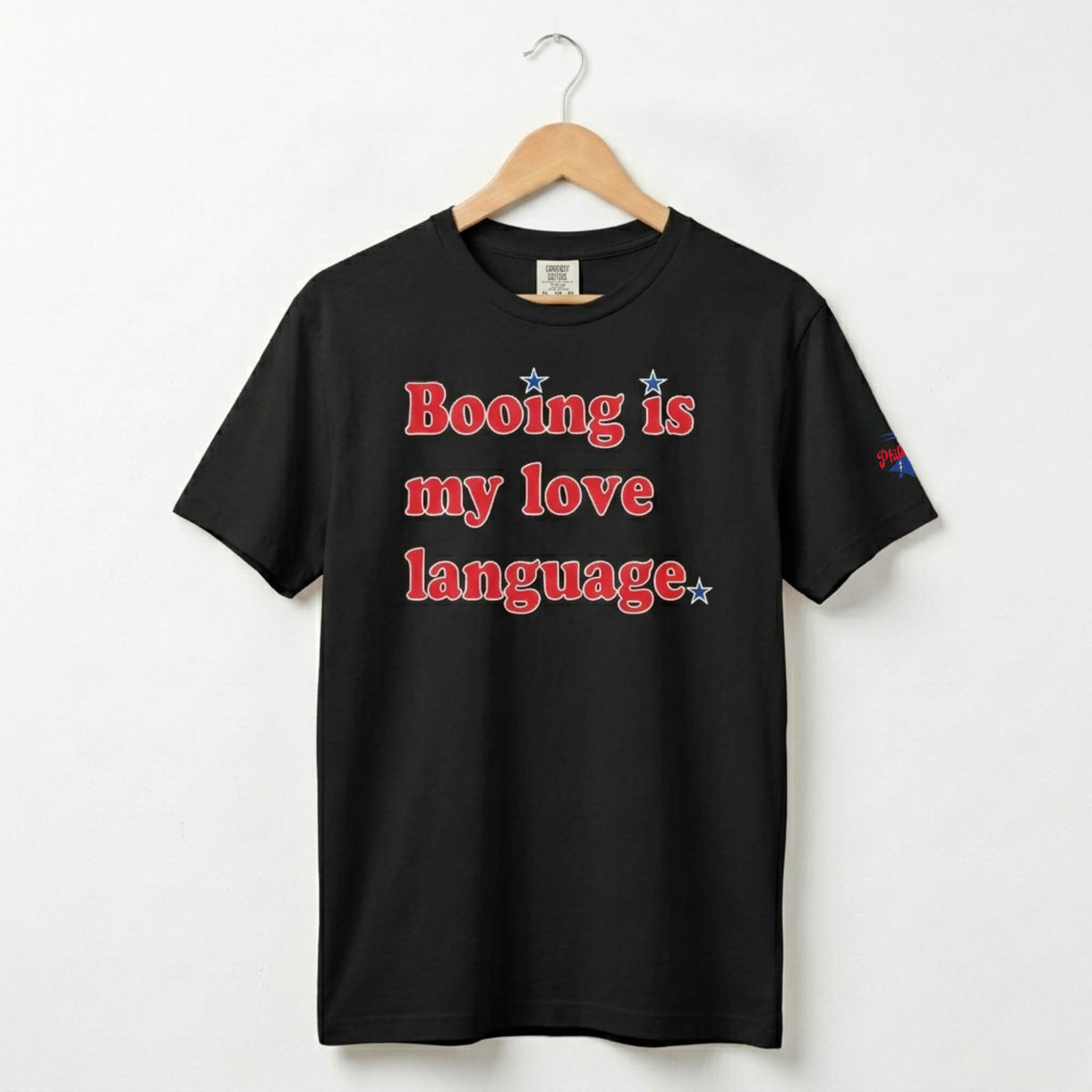Philadelphia Phillies booing is my love language black comfort colors t-shirt by Phillygoat