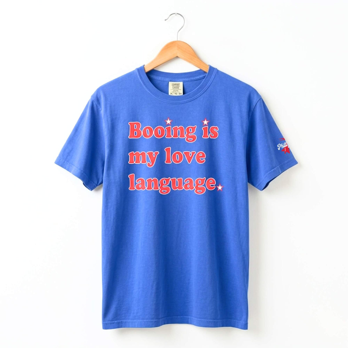 Philadelphia Phillies booing is my love language royal blue comfort colors t-shirt by Phillygoat
