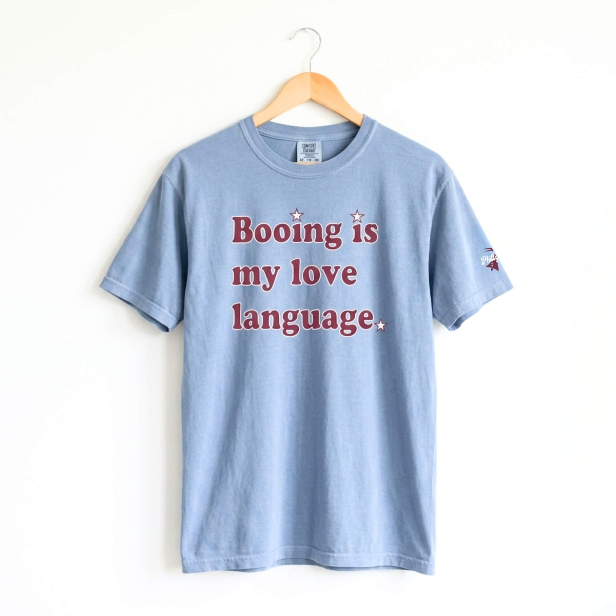 Philadelphia Phillies booing is my love language washed denim comfort colors t-shirt by Phillygoat