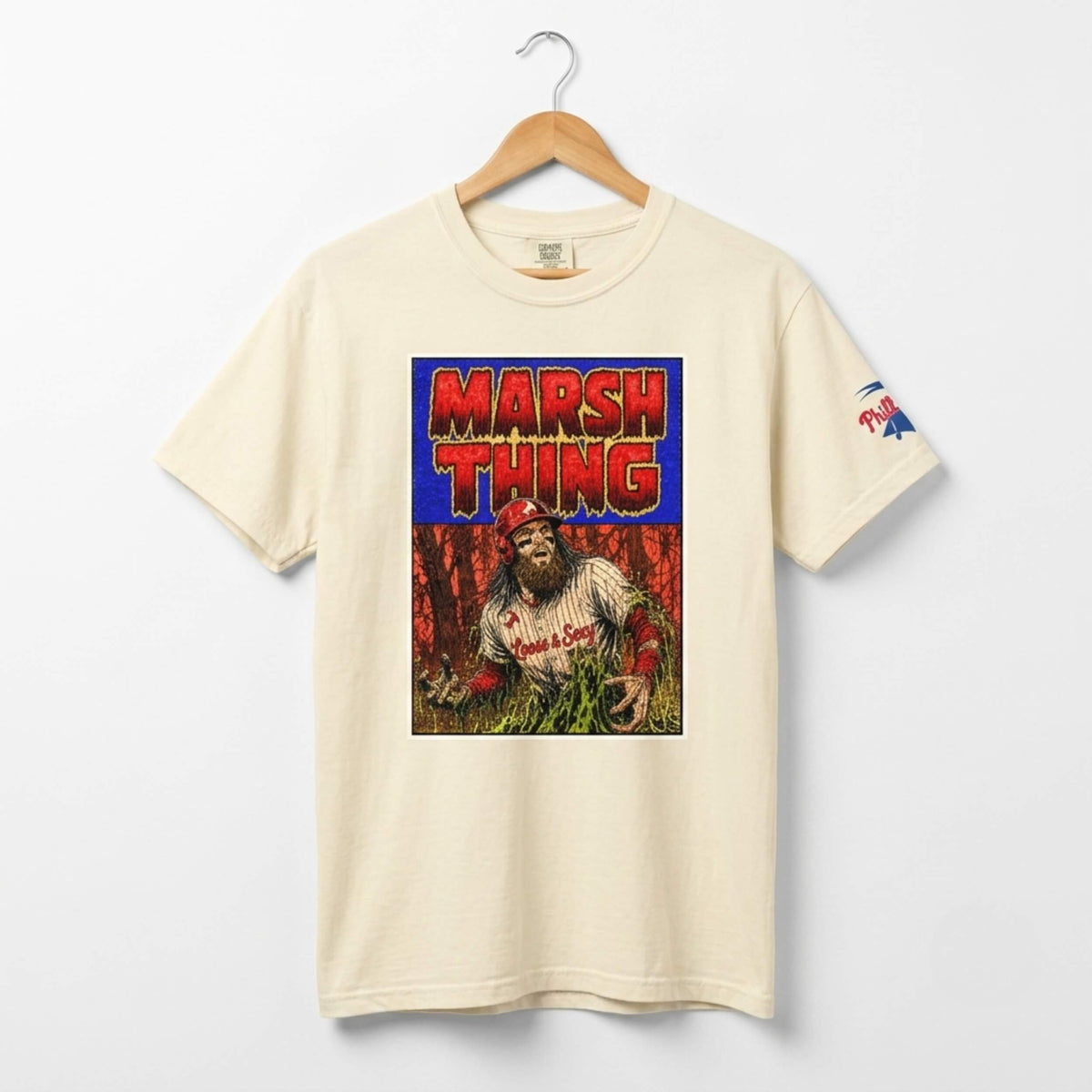Philadelphia Phillies Barndon Marsh Swamp Thing ivory comfort colors t-shirt by Phillygoat