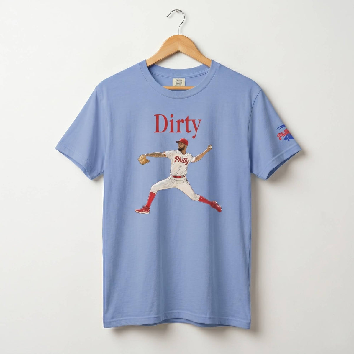 Philadelphia Phillies Christopher Sanchez Dirty Sanchez washed denim comfort colors t-shirt by Phillygoat
