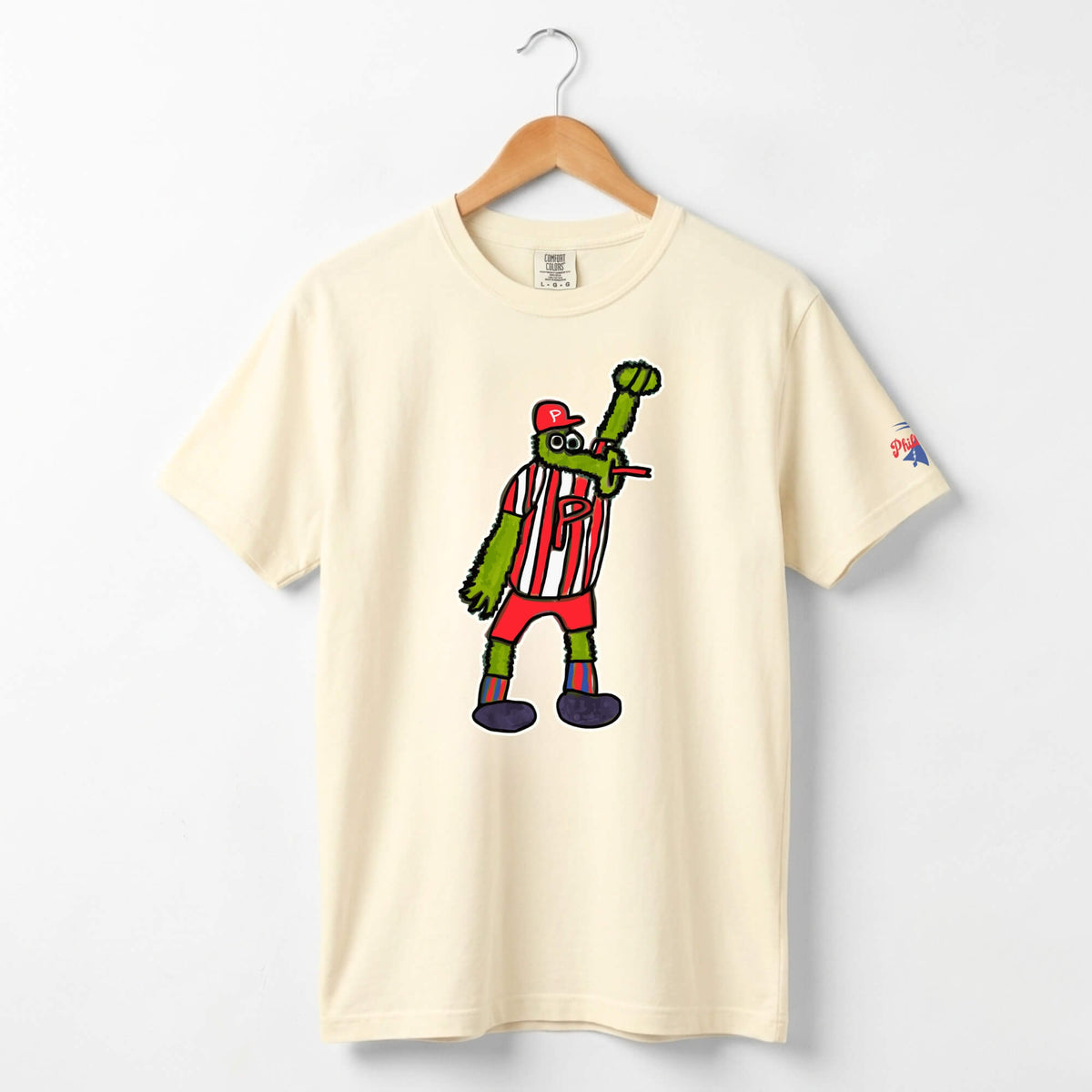 Philadelphia Phillies Phillie Phanatic by Devin ivory Comfort Colors t-shirt by Phillygoat
